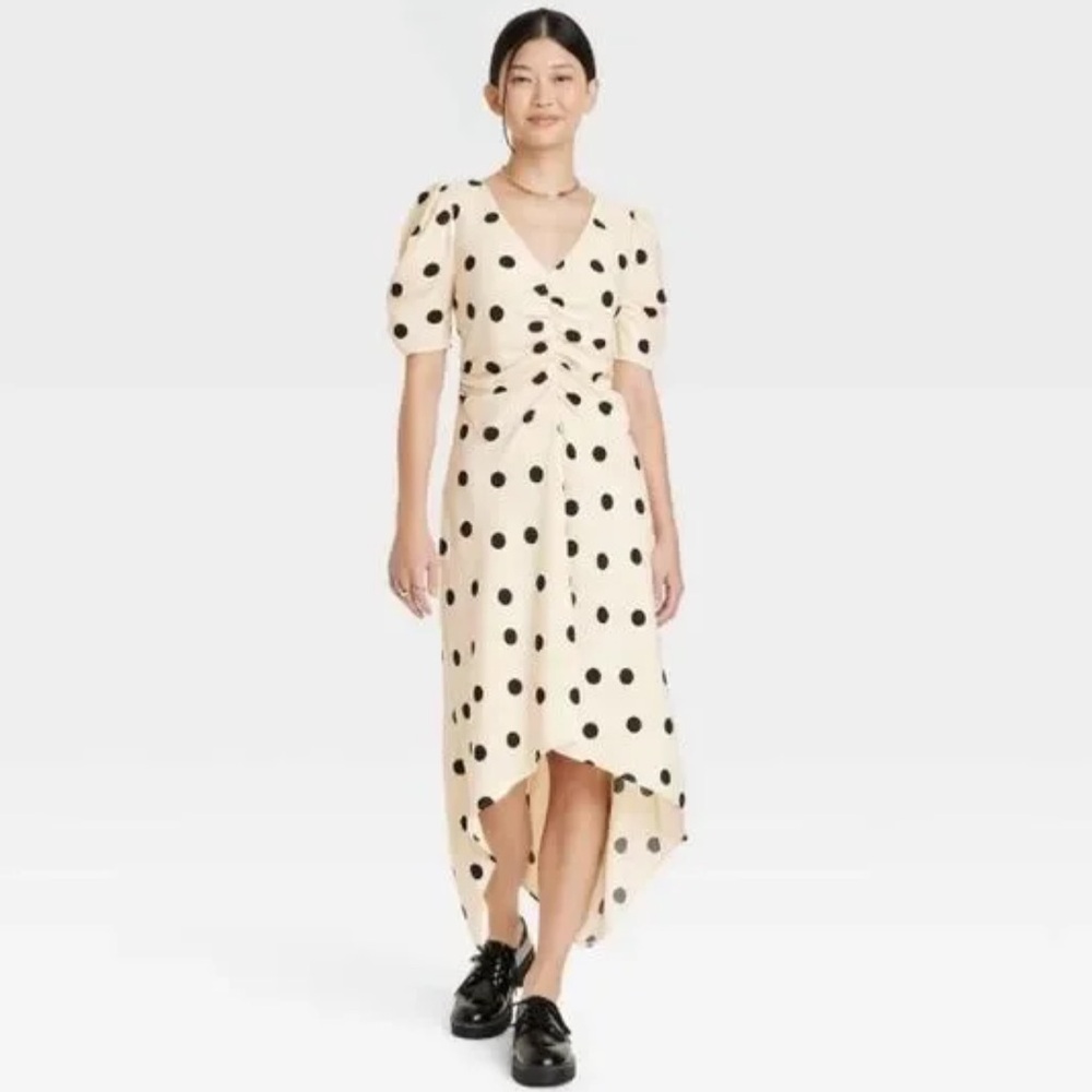 A New Day Target NWT Cream and Black Polka Dot Dress Size Small